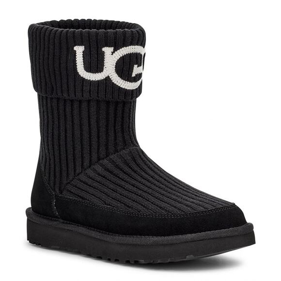 UGG Women's Logo Knit Winter Boot - 9 Black - Picture 1 of 6